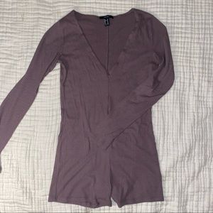 Purple Deep V Ribbed Biker Jumpsuit